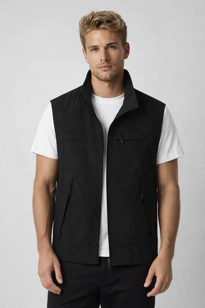 Lightweight men's bodywarmer with a stand-up collar, casual style