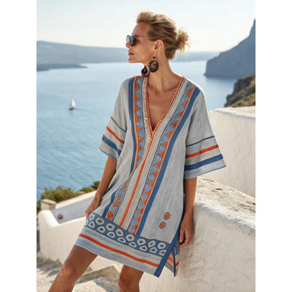 Robe Caftan Bohème Brodée Femme - Robe d'Été Élégante et Fluide