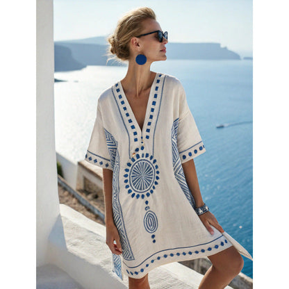Robe Caftan Bohème Brodée Femme - Robe d'Été Élégante et Fluide