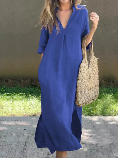 Vestido femenino amplio y casual de manga corta - Fluido y fácil de llevar