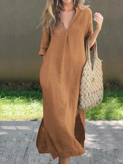 Vestito casual ampio da donna con maniche corte
