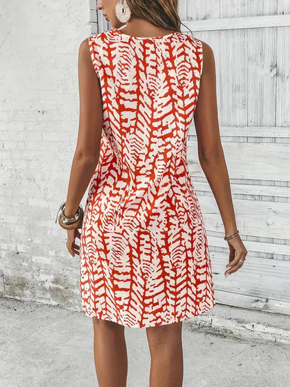 Robe d’Été Sans Manches à Imprimé Abstrait pour Femme – Tenue Légère et Élégante