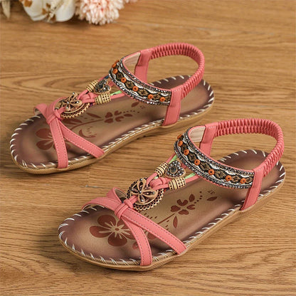 Sandales Élégantes Femme à Strass – Style Bohème Perlé et Brodé