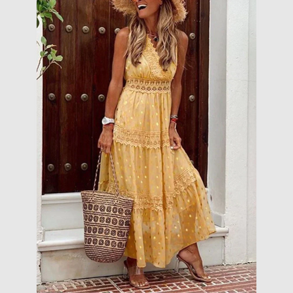 Robe longue d’été pour femme avec détails en dentelle