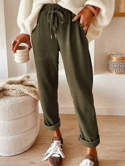 Pantalon Large Élégant en Velours pour Femme – Style Décontracté Chic Uni avec Cordon