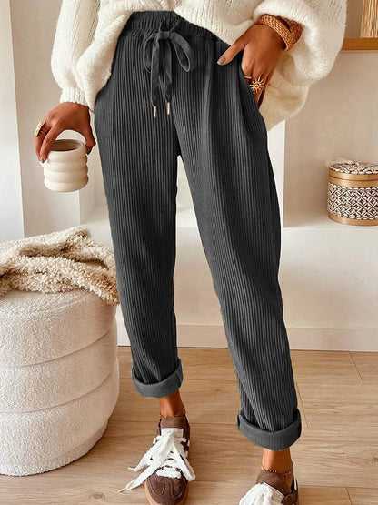 Pantalon Large Élégant en Velours pour Femme – Style Décontracté Chic Uni avec Cordon