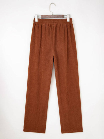 Pantalon Large Élégant en Velours pour Femme – Style Décontracté Chic Uni avec Cordon