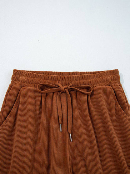 Pantalon Large Élégant en Velours pour Femme – Style Décontracté Chic Uni avec Cordon