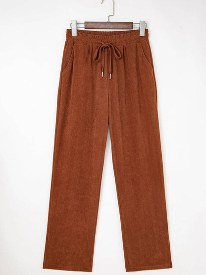 Pantalon Large Élégant en Velours pour Femme – Style Décontracté Chic Uni avec Cordon