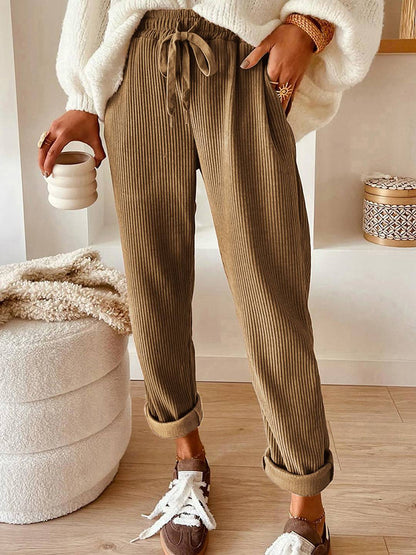 Pantalon Large Élégant en Velours pour Femme – Style Décontracté Chic Uni avec Cordon