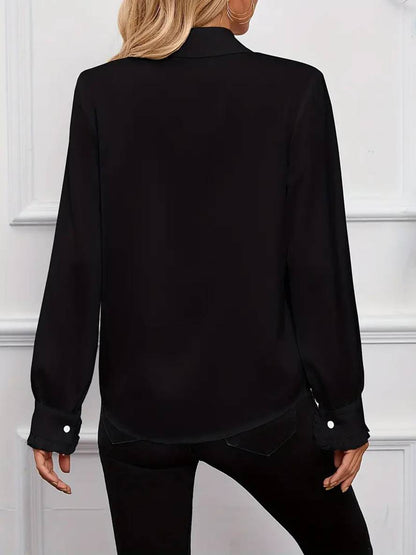 Blouse Élégante à Boutons pour Femme – Col à Volants Jabot avec Manches Bishop