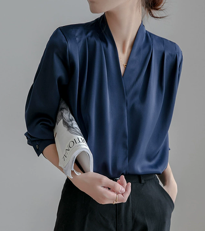 Blouse à manches bouffantes et décolleté en V pour femme – Élégante, Chic, Polyvalente