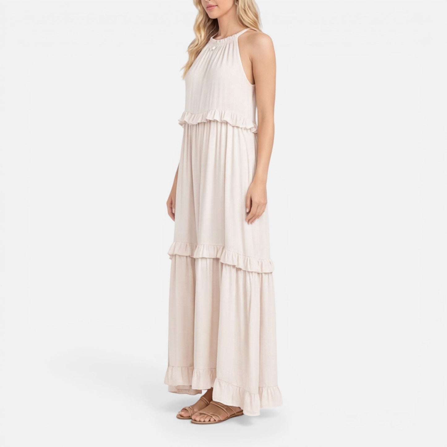 Robe Maxi Femme à Volants – Style Léger Sans Manches Été