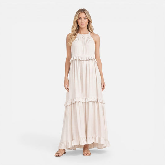 Women's Maxi Dress with Ruffles – Lightweight Sleeveless Summer Style