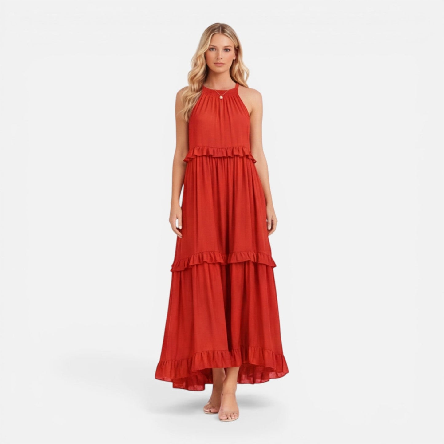 Robe Maxi Femme à Volants – Style Léger Sans Manches Été