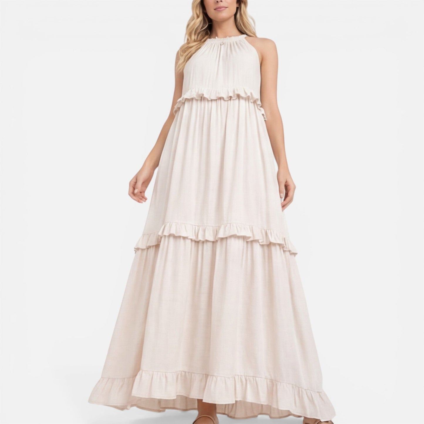 Robe Maxi Femme à Volants – Style Léger Sans Manches Été