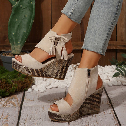 Sandales Compensées Bohème Chic Femme – Plateforme Haute Confort Été