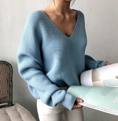 Pull Femme Oversize à Col V – Maille Confortable et Élégante