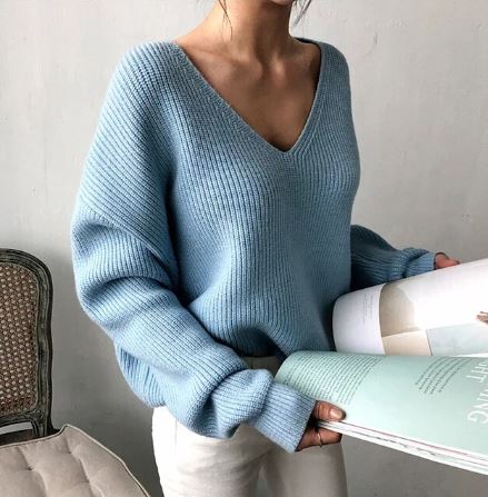 Pull Femme Oversize à Col V – Maille Confortable et Élégante