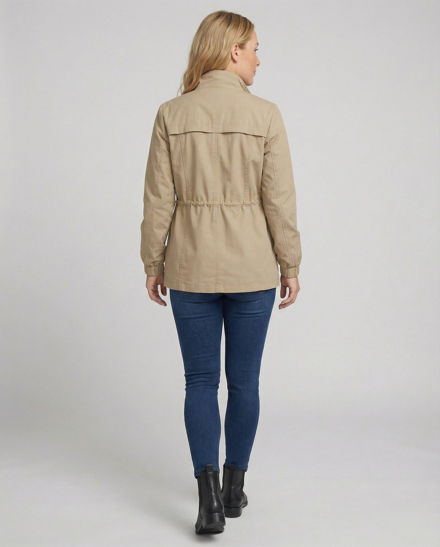 Women's Utility Jacket with Adjustable Waist - Casual Chic and Practical