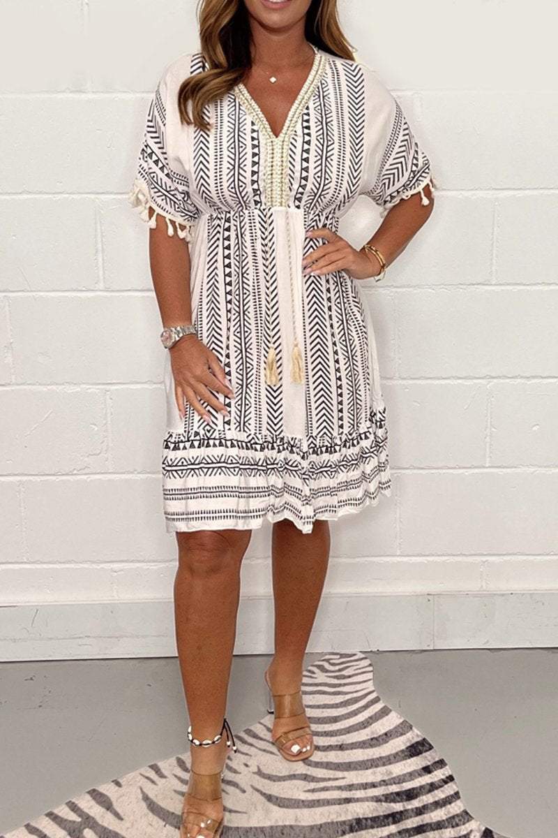 Robe d’été femme bohème – Coupe ample et tissu léger avec imprimé ethnique