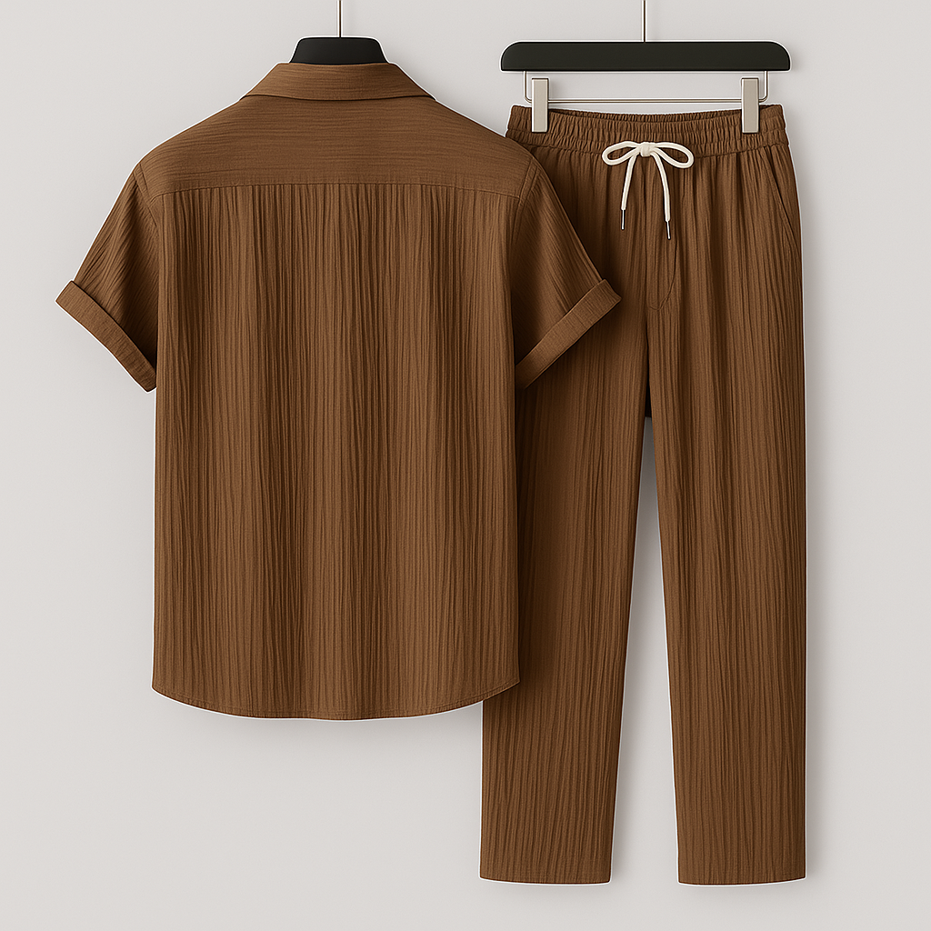 Men's Linen-Effect Set Shirt and Drawstring Pants - Light and Casual