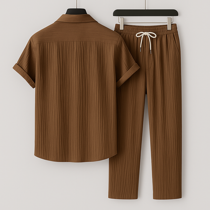 Men's Linen-Effect Set Shirt and Drawstring Pants - Light and Casual