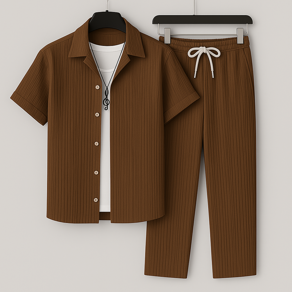 Men's Linen-Effect Set Shirt and Drawstring Pants - Light and Casual