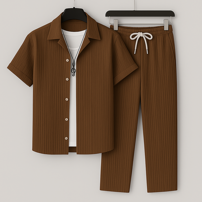 Men's Linen-Effect Set Shirt and Drawstring Pants - Light and Casual