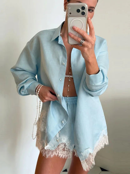 Ensemble plage femme blouse et short - Leger et raffine