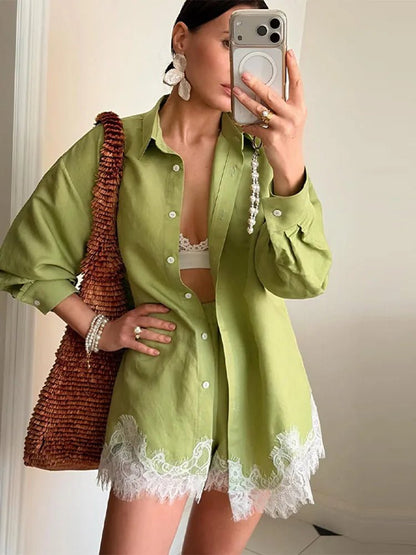 Ensemble plage femme blouse et short - Leger et raffine