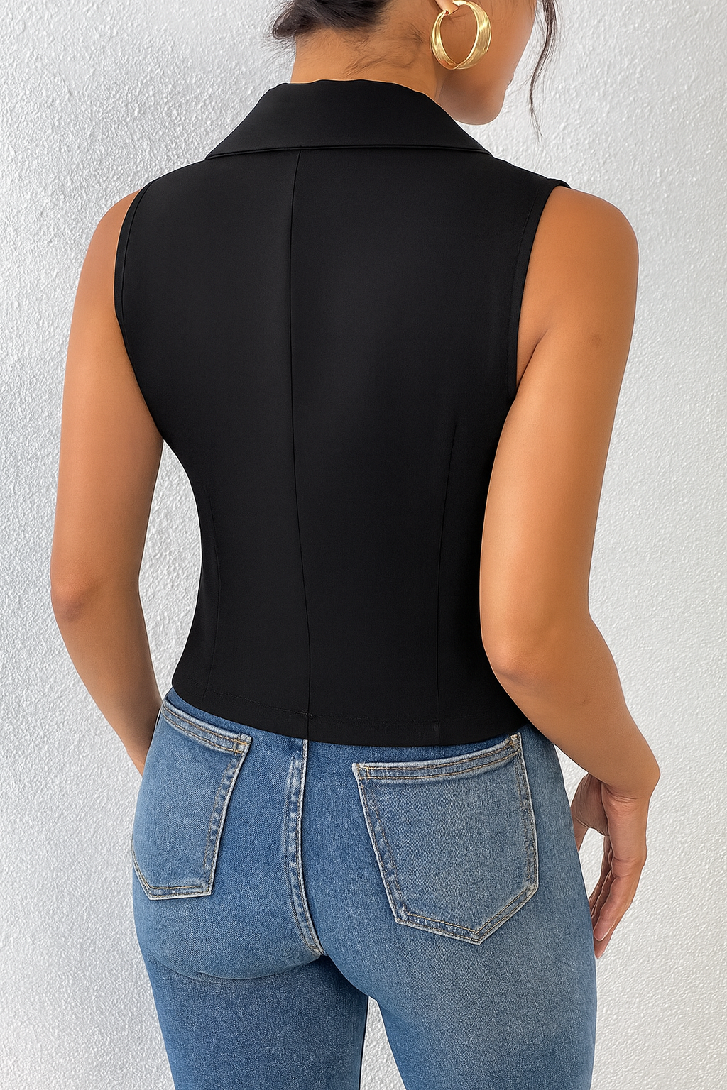 Gilet blazer court ajusté élégant à boutons pour femme – Style tailleur sans manches