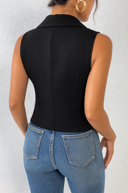 Gilet blazer court ajusté élégant à boutons pour femme – Style tailleur sans manches