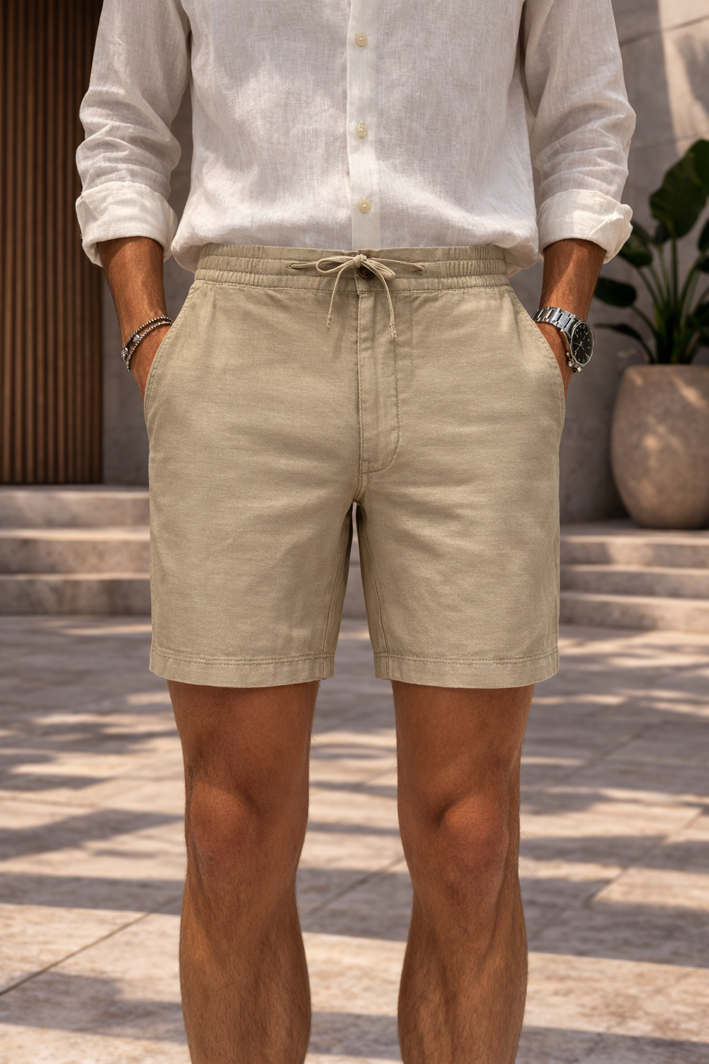 Shorts Homme en Mélange de Coton avec Coulisse – Décontractés d’Été
