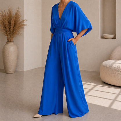 Women's V-neck wrap jumpsuit - Chic and flowing