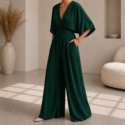 Women's V-neck wrap jumpsuit - Chic and flowing
