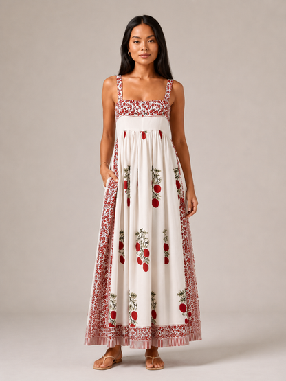 Bohemian maxi dress for women with wide straps - Flowing and elegant