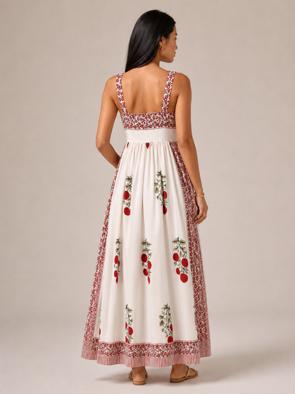 Bohemian maxi dress for women with wide straps - Flowing and elegant