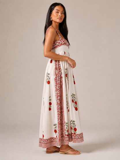 Bohemian maxi dress for women with wide straps - Flowing and elegant