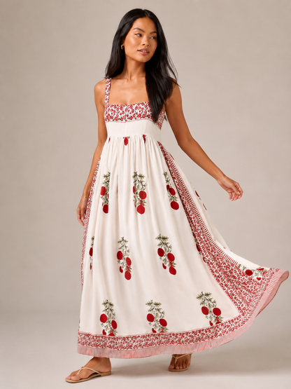 Bohemian maxi dress for women with wide straps - Flowing and elegant