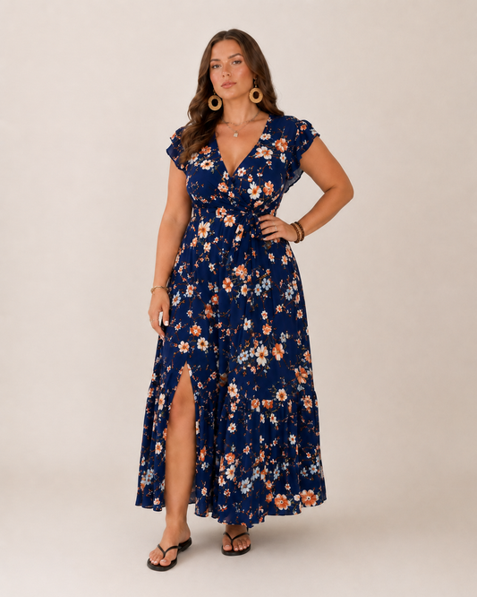 Vestito lungo floreale da donna a portafoglio - Slanciato e femminile