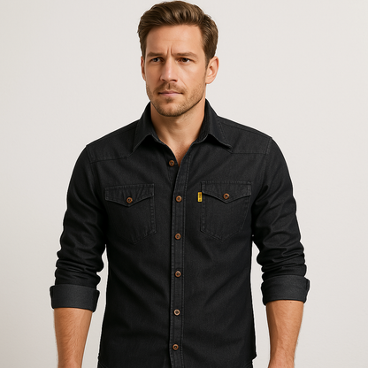 Chemise Homme en Jean Coupe Slim – Manches Longues Style Classique en Mélange de Coton