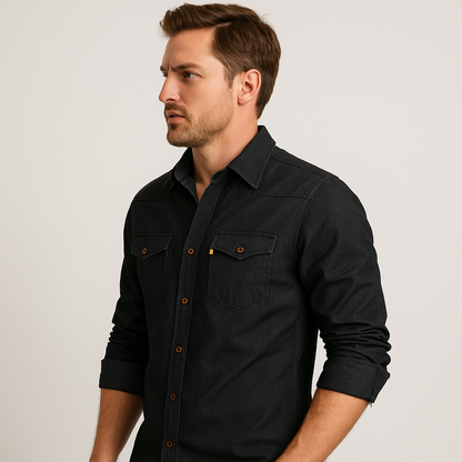 Chemise Homme en Jean Coupe Slim – Manches Longues Style Classique en Mélange de Coton