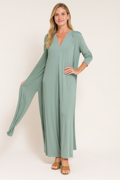 Ensemble Deux-Pièces Élégant pour Femme – Robe et Kimono à Manches Longues d’Été