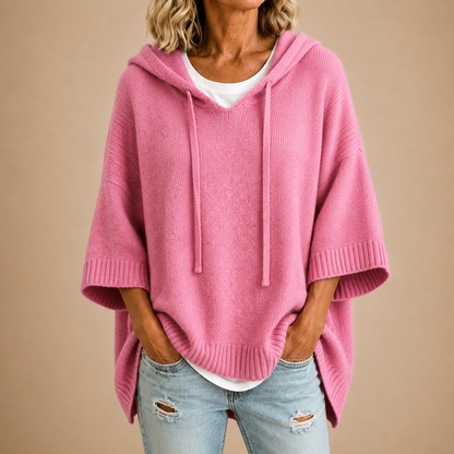 Poncho de punto con capucha para mujer - Suave y práctico