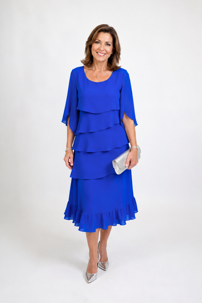 Women's midi dress with ruffles - Elegant and timeless