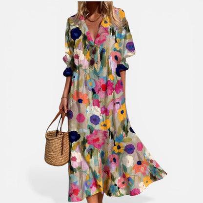 Robe chemise femme imprimée – Robe ample boutonnée au style décontracté estival