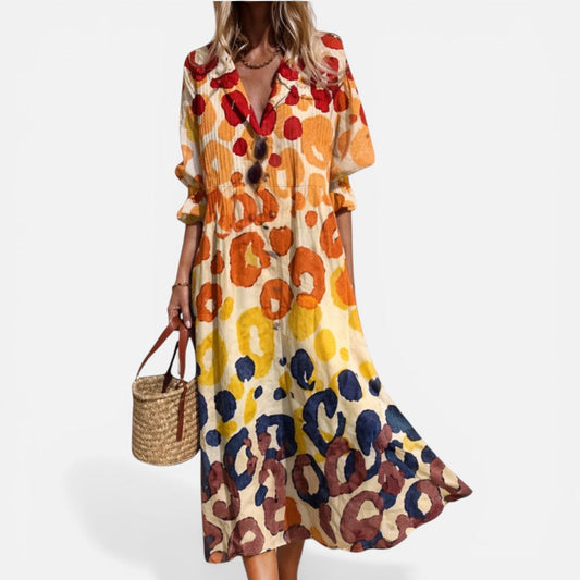 Robe chemise femme imprimée – Robe ample boutonnée au style décontracté estival