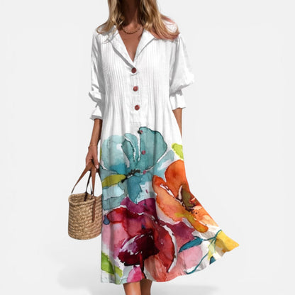 Robe chemise femme imprimée – Robe ample boutonnée au style décontracté estival