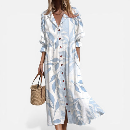 Robe chemise femme imprimée – Robe ample boutonnée au style décontracté estival